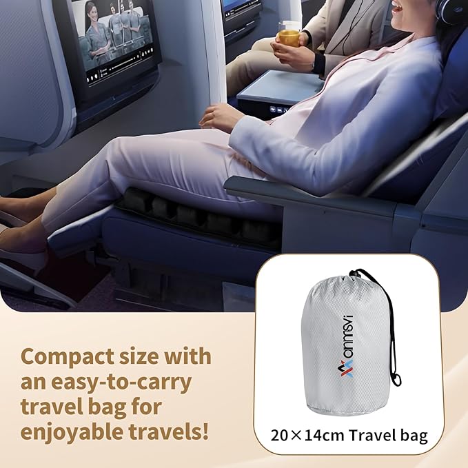 Air Inflatable Travel Seat Cushion with Built-in Pump & Carry Bag– Portable & Adjustable for Airplane, Car, Office – Coccyx, Sciatica & Tailbone Pain Relief (Black)