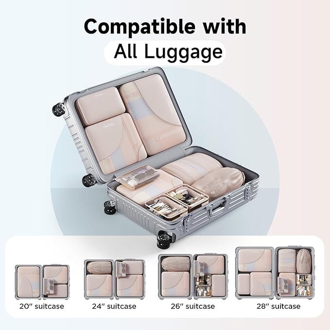 11 Set / 9 Set Packing Cubes for Travel,Gifts for Women Mom Kids,TSA Approved Bags for Makeup, Cosmetic, Toiletry, Organizers for Suitcase Carry On, Cruise Essentials Airplane Accessories, Beige
