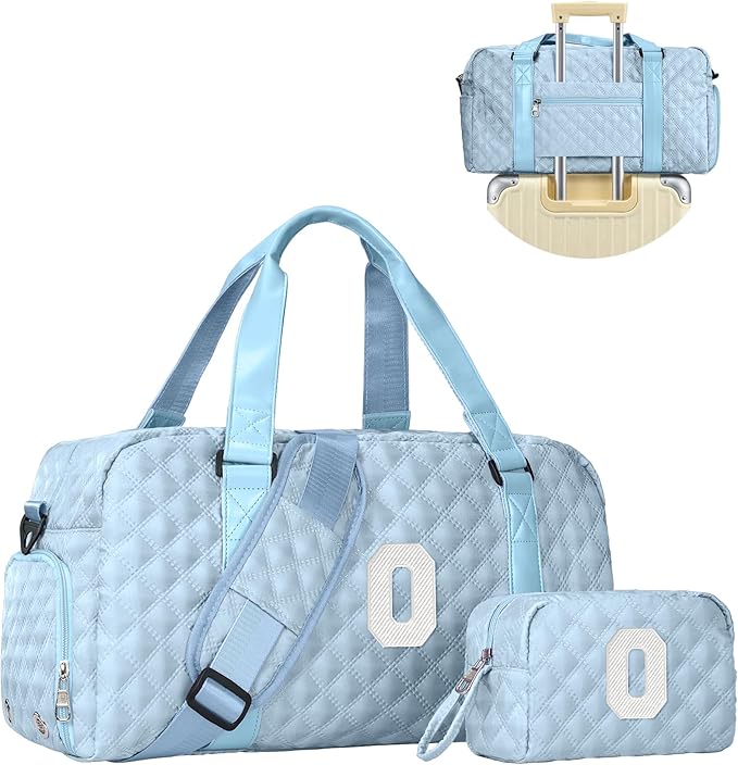 Initial Gym Bag for Girls, Kids Travel Duffel Bag, Graduation Gifts for Her, Personalized Weekender Bag with Shoes Compartment, Gifts for Mom, Girls Gifts for Kids