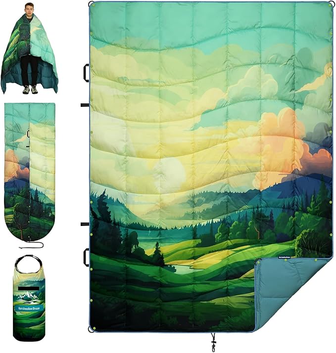 Camping Blanket, Puffy Blankets Lightweight Windproof Resistant for Outdoors,Hiking, Backpacking,Car,Picnic,Stadium