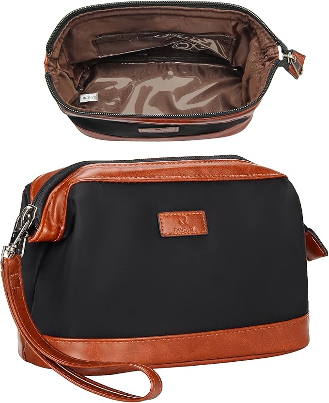 Relavel Travel Makeup Bag, Cosmetic Bag Makeup Organizer Bag Zipper Pouch for Purse Large Capacity Toiletry Bag Portable Waterproof Travel Accessories Skincare Make Up Bag, Brown