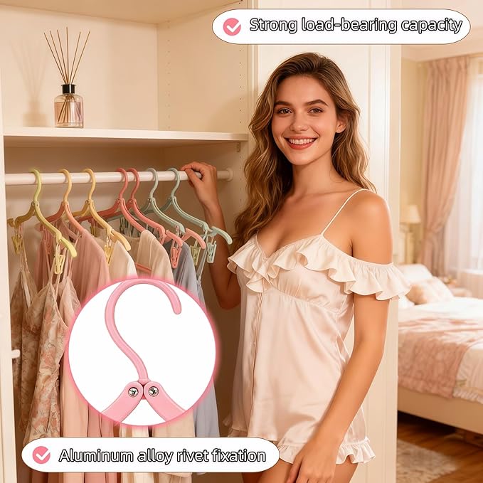 Foldable Hangers 4 Pack - Travel Hangers Collapsible Space Saving, Non-Slip Clothes Hangers with Removable Clips for Suitcase, Camping, Business Trips & Home Closet Organization Four Colors