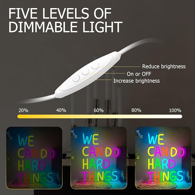We Can Do Hard Things Neon Sign LED Motivational Light for Classroom Decor | Dimmable Positive Quote Neon Lights for Classroom, Gym, Kids Room, Library, Office, School Decor, Party Backdrop, USB powered