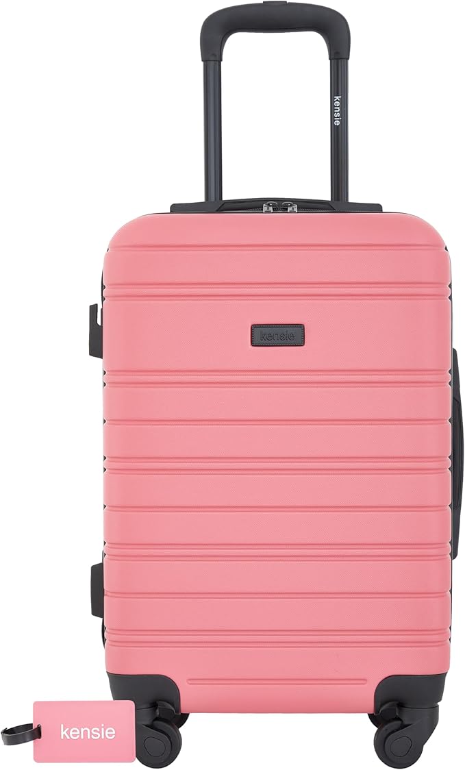 kensie 22" Peonies Hardside Carry-On Luggage with ID Tag, Flowering Ginger