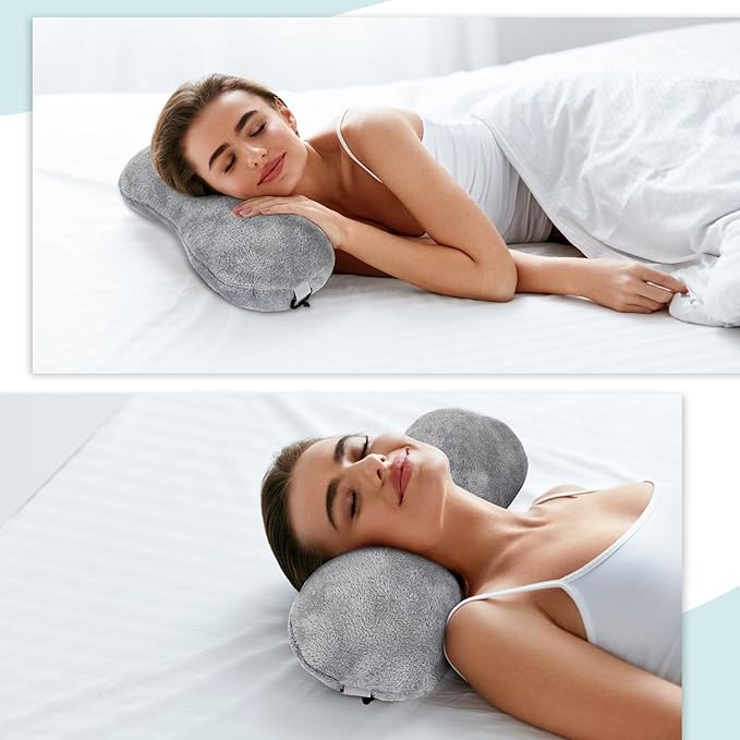 1 Pc Neck Pillow for Recliner Headrest Pillow Bone Shaped Chair Plush with Adjustable Strap Neck Support and Pain Relief Curve Head Cushion for Car Travel Airplane (Grey)