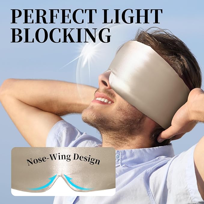 100% Mulberry Silk Sleep Mask, Large Eye Cover for Sleeping, Comfortable and Pressure-Free Sleeping Masks for Women Men, Completely Blackout (Taupe)