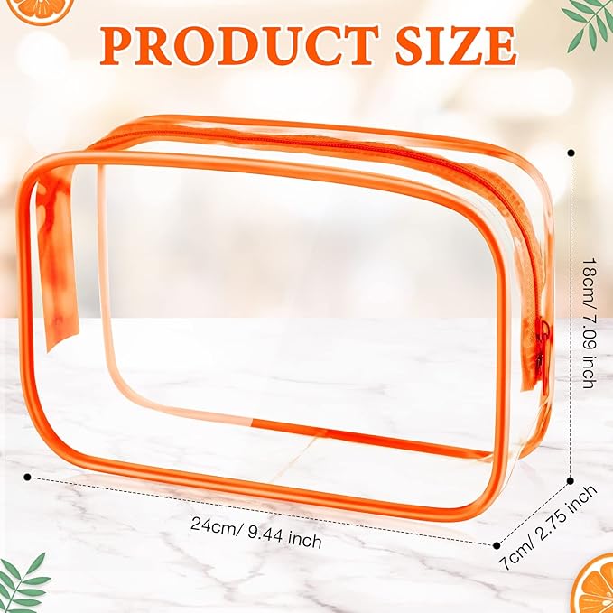 Weewooday 12 Pieces Clear Makeup Bags Cosmetic Storage Bags PVC Zipper Pouches Travel Waterproof Makeup Plastic Case for Women Organizing Toiletries Traveling Bathroom(Large,Orange)