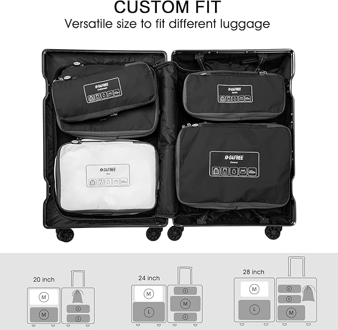 G4Free 6 Set Compression Packing Cubes, 3 sizes Travel Packing Organizers for Suitcases, Expandable Luggage Suitcase Storage Bags Set, Lightweight Packing Cubes Travel Essentials