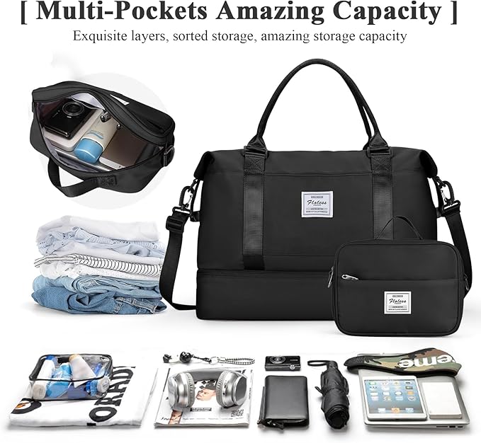 Travel Duffel Bag with Shoes Compartment, Carry on Overnight Weekender Bags for Women, For Spirit Airlines 18x14x8 Personal Item Bag