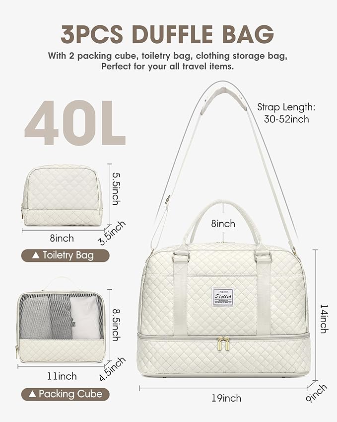 Travel Duffle Weekender Bags for Women: Overnight Bag with Shoe Compartment Carry On Bags with Toiletry & Wet Pocket Large Tote Hospital for Women Labor Delivery Beige