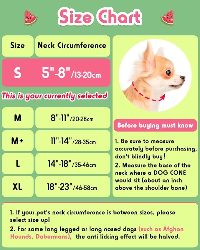 Inflatable Dog Pillow Cone Collar After Surgery, Donut Soft Neck Cone for Chihuahua Pomeranian Small Dogs, etc, Recovery E Collar to Stop Licking Watermelon