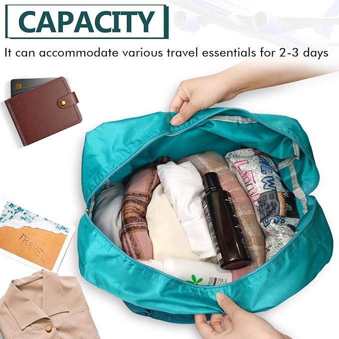 INVODA Travel Bag Lightweight Foldable Travel Duffel Bag Waterproof Sports Gym Bag Tote Carry On Luggage Bag Weekender Overnight Bag (Green+Blue)