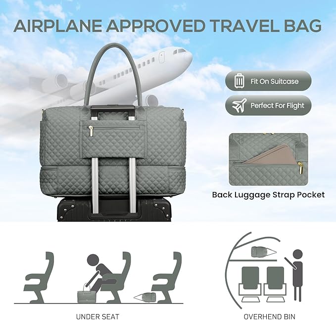 Travel Bag Weekender Bags for Women - Carry on Overnight Bag with Shoe Compartment Duffle Bag with Laptop Pocket Hospital Bag for Labor Delivery Gym Tote Bag with Toiletry Bag Dark Green