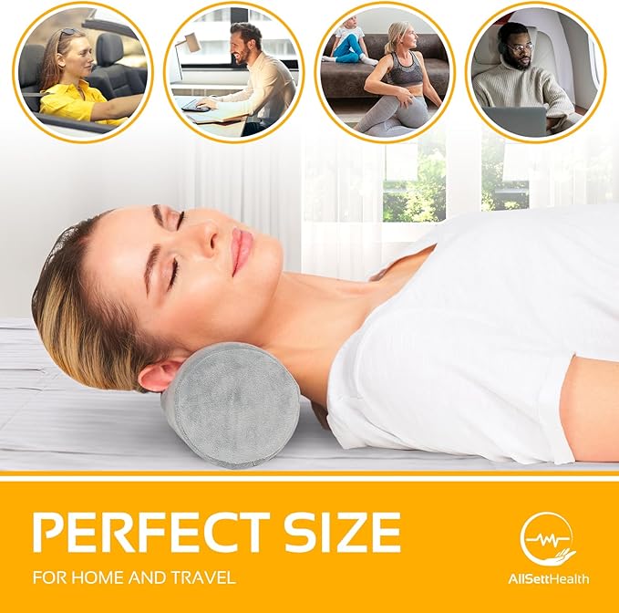 AllSett Health 2 Pack Neck Roll Cervical Pillow for Neck Pain Relief - Memory Foam Neck Pillow for Bed | Round Neck Pillows for Sleeping | Bolster Pillow for Bed, Legs and Back