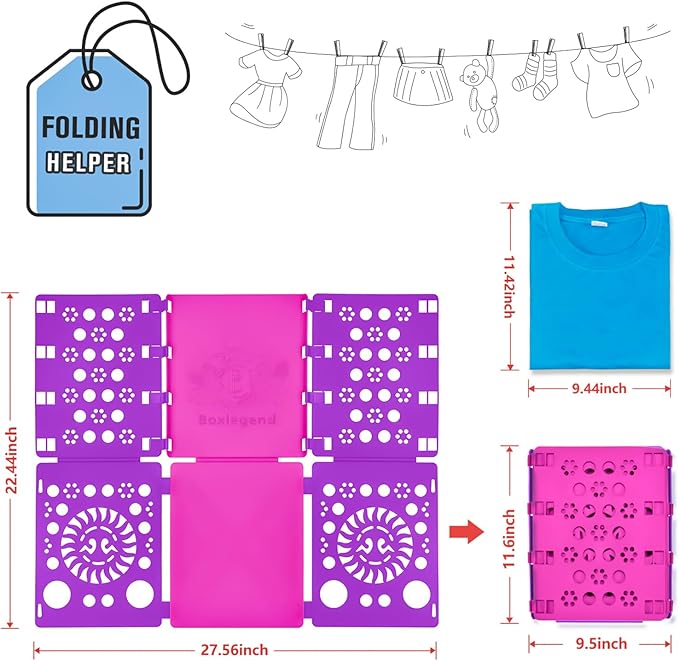 BoxLegend Version 3 Shirt Folding Board t Shirts Clothes Folder Durable Plastic Laundry folders Folding Boards Helper Tool for Adults and Children (Purple)