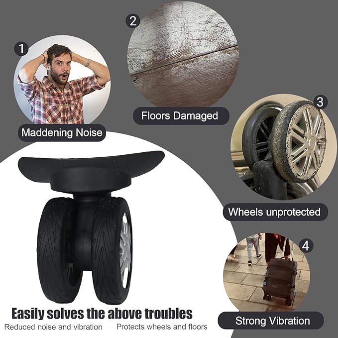 Upgrade Luggage Wheel Covers, 8pcs Suitcases Wheel Protector,Wear-Resistant, Anti-Noise, Silicone Protectors For 2-2.4"Luggage Spinner,Accessories for Travel（Black）