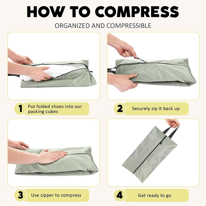 6 Pcs Travel Shoe Bags with Zipper Portable Suitcase Shoe Organizer Packing for Men Women Nylon Multicolor(L,Yellow)