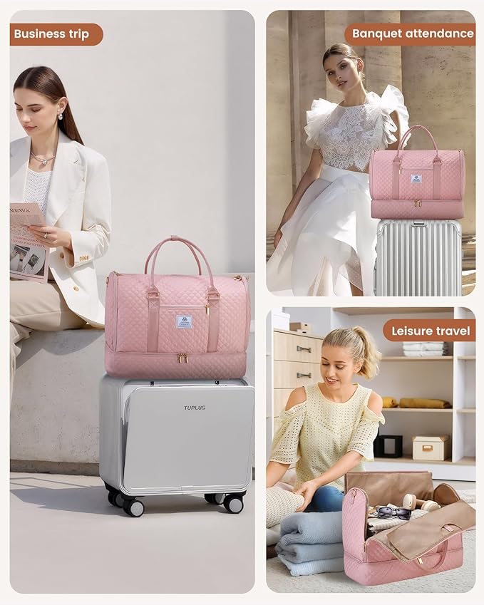 LOVEVOOK Convertible Garment Bag for Travel with Shoe Pouch, Carry On Garment Duffel Bag with Toiletry Bag, 2 in 1 Hanging Suitcase Suit Bag, Waterproof Weekender Bag for Women Travel, Wedding, Pink