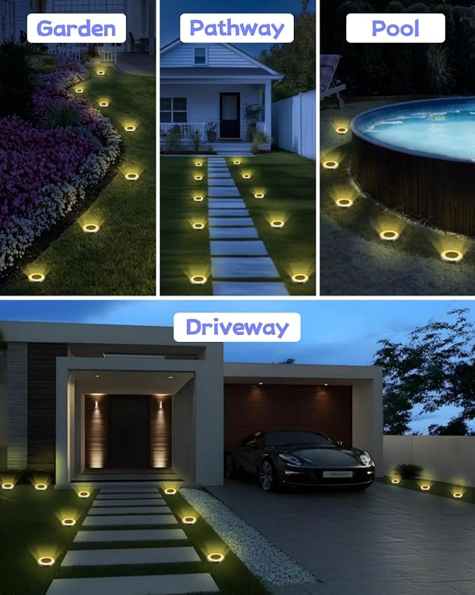 Mini Solar Ground Lights Outdoor 24 Pack Waterproof Upgraded Anti-Rust Solar Flat Garden Lights Stainless Steel Solor Powered Disc Landscape Light for Pathway Walkway Yard Lawn Patio-Warm White