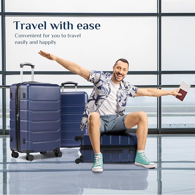 OLIXIS 3-Piece Luggage Set, Carry On Suitcases with Spinner Wheels, Expandable Travel Luggage with TSA Approved Lock & ABS Hard Shell, Blue(20/24/28 Inch)