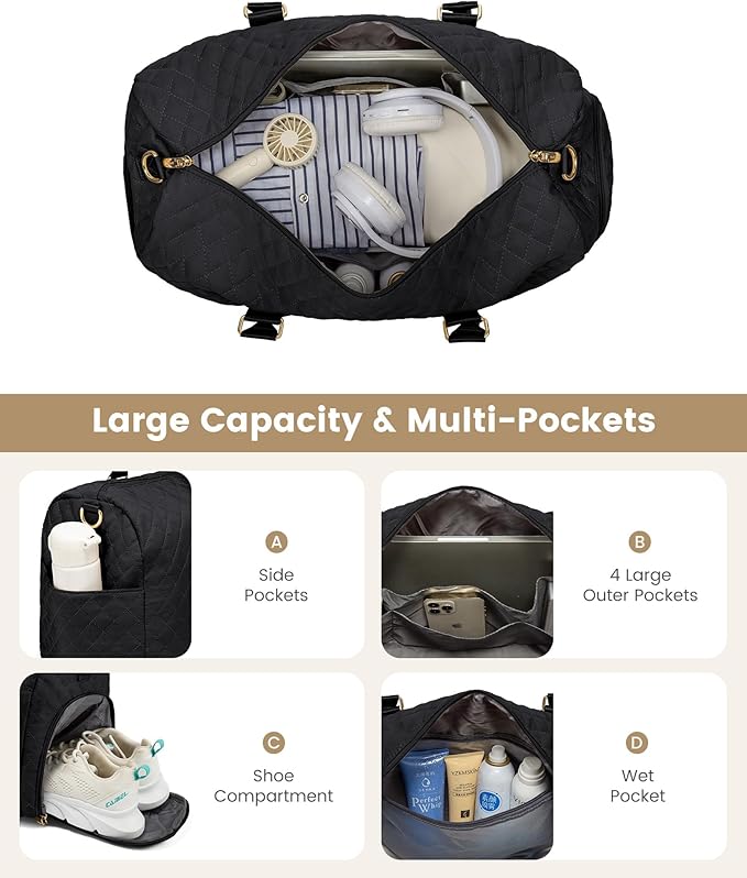 LOVEVOOK Travel Duffle Bag, Weekender Bag for Women with Toiletry Bag, Carry on Overnight Bag with Shoe Compartment, Gym Duffel Bag with Wet Pocket, Mommy Hospital Bags for Labor and Delivery