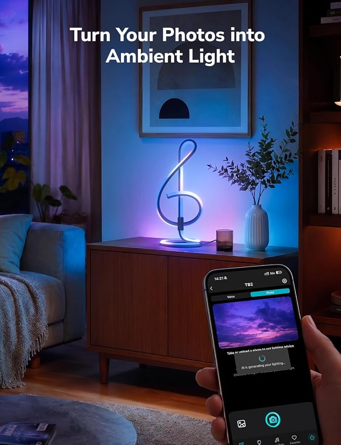 Lepro TB2 AI Smart Table Lamp, RGB+IC Modern Treble Clef Spiral Desk Light | Music Sync, Segmented DIY, Works with Alexa Google Home, APP Control LED Color Changing Mood Lighting, 2.4 GHz WiFi/Bluetooth