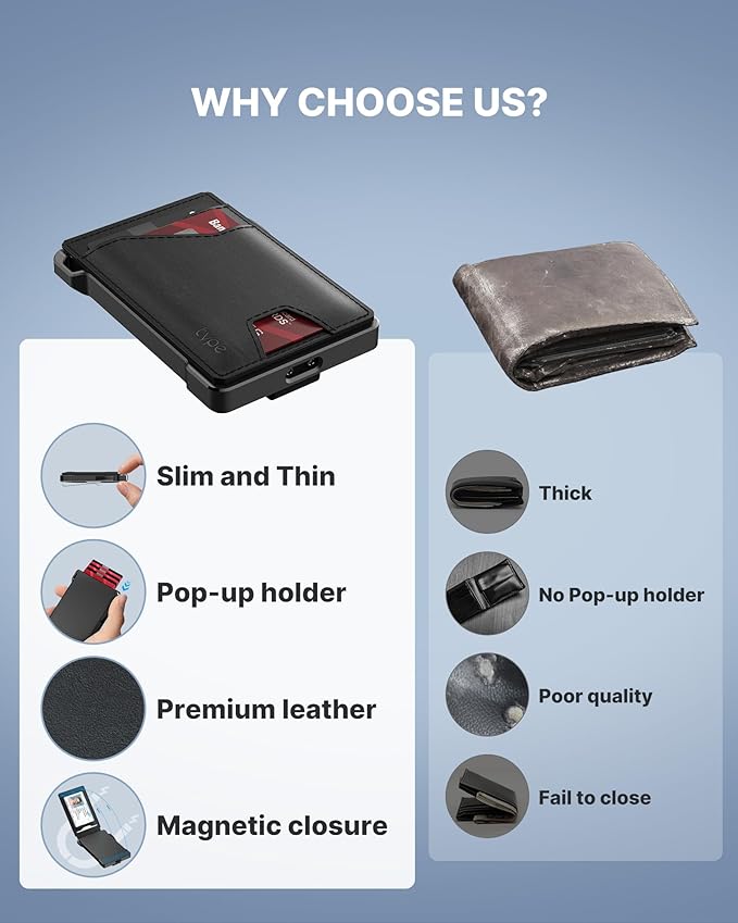 typecase Tactical Wallet for Men Card Holder: Pop Up Card Case, Genuine Leather, Smart, RFID Blocking, Slim, Minimalist, Thin, Front Pocket - 9-13 Card Capacitiy, ID Window, Money Clip (Black)