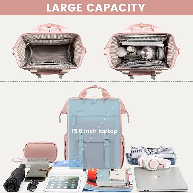 LOVEVOOK Laptop Backpack for Women Work Travel Computer Backpacks Purse, Nurse Bag Teacher Business Laptop Bag, Fashion College Backpack Casual Daypack, 15.6 Inch, Pink-Beige-Beige