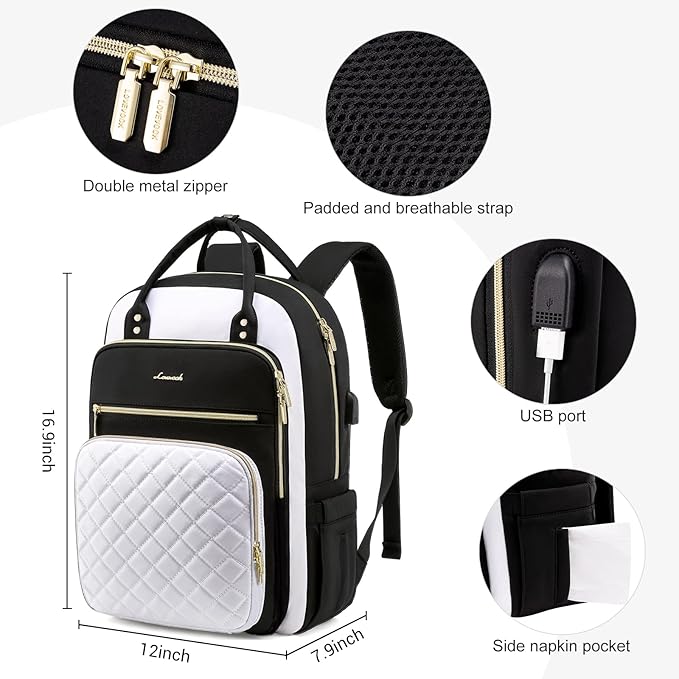 LOVEVOOK Laptop Backpack for Women, Water Resistant Travel Work Backpacks Purse Stylish College Business Teacher Nurse Computer Bag with USB Charging Port, Fits 15.6" Laptop