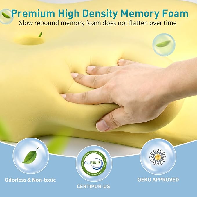 Cervical Neck Pillow for Pain Relief - Ergonomic Memory Foam Pillow for Sleeping, Contour Side Sleeper Pillow for Neck Support, Cooling Orthopedic Pillow Bed Pillow for Side Back Stomach Sleepers
