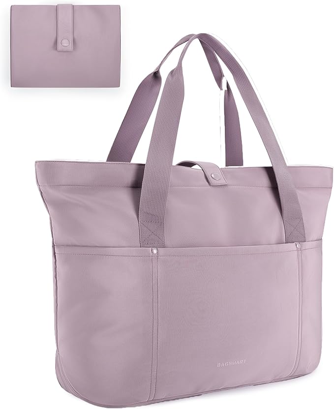 BAGSMART Tote Bag for Women, Foldable Tote Bag With Zipper Travel Large Shoulder Bag Handbag for Work