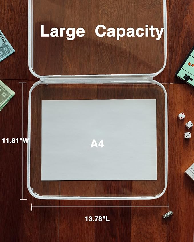 CoiiJoii Board Game Storage,Extra Large Clear Hard Shell Case with Zipper, 3 Packs Board Game Organizer and Storage for Games Puzzle Magazine A4 Paper Craft Hobby Art Supplies