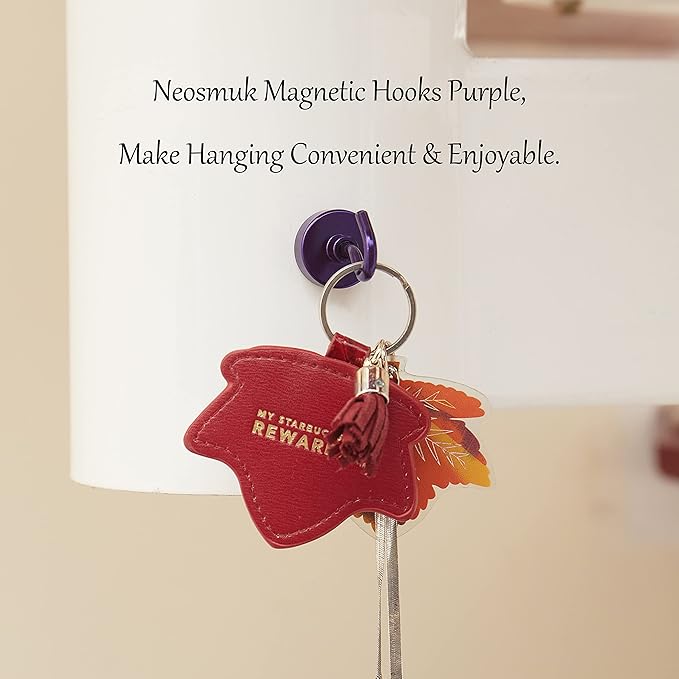 Neosmuk Magnetic Hooks,Heavy Duty Earth Magnets with Hook for Refrigerator, Extra Strong Cruise Hook for Hanging, Magnetic Hanger for Cabins, Grill (Purple, 6 Pack)