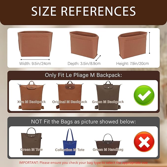 Premium Felt Purse Organizer Insert for Longchamp Le Pliage, Zipper Long Champ Bag Organizer Insert with Cup Holder, 8 Compartments