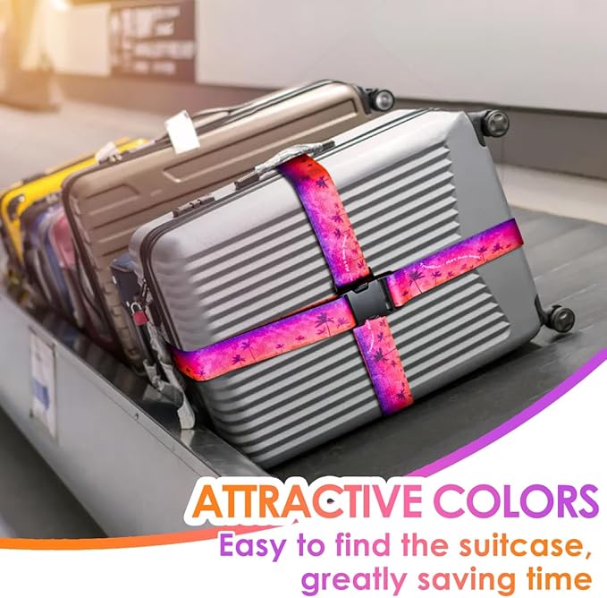 Gutsdoor Luggage Straps for Suitcases Adjustable Travel Belt, Connector Holds Suitcase Bright Colorful Identifiers Travel Bag Accessories (Purple-red Tree)