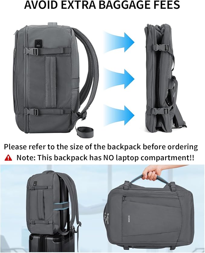 ECOHUB 17'' Travel Backpack, Personal Item Backpack with 13 Pockets, Flight Approved Carry on Backpack with USB Port & Luggage Sleeve, Travel bag for Men & Women, Water Resistant Backpack, Grey
