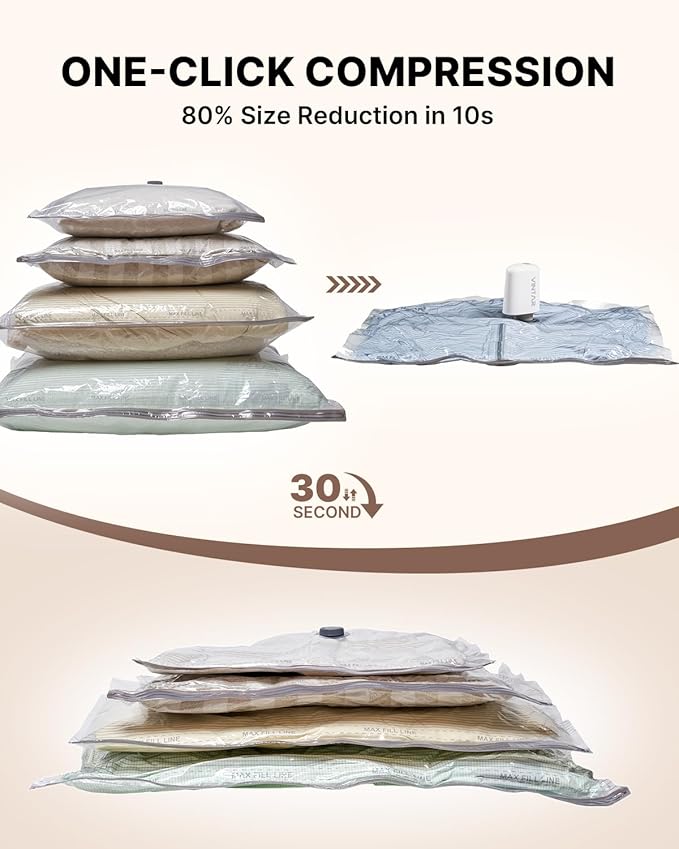 Travel Vacuum Seal Bags for Clothing with Rechargeable Cordless Pump, VINTAR 24 Pack (6J+6L+6M+6S) Carry-on Size Space Saver Vacuum Storage Bags, Compression Packing Bags for Luggage and Suitcase