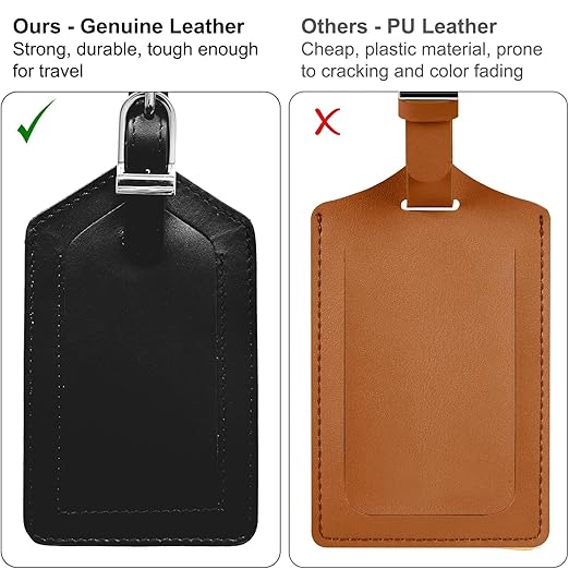 Black Genuine Top Grain Leather Luggage Tag