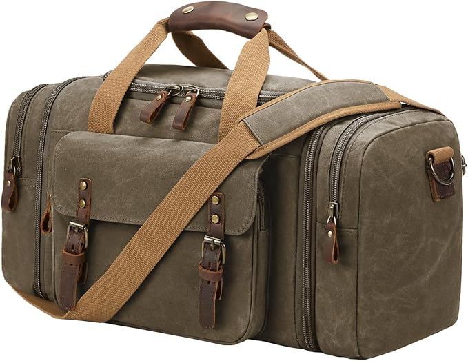 Waxed Canvas Duffel Bag 50L Waterproof Duffle Bag Travel Overnight Weekender Bag