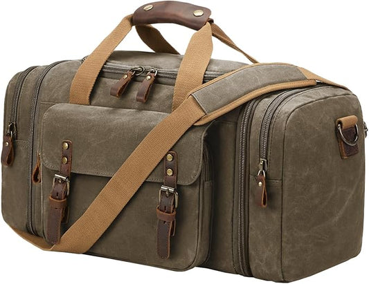 Waxed Canvas Duffel Bag 50L Waterproof Duffle Bag Travel Overnight Weekender Bag