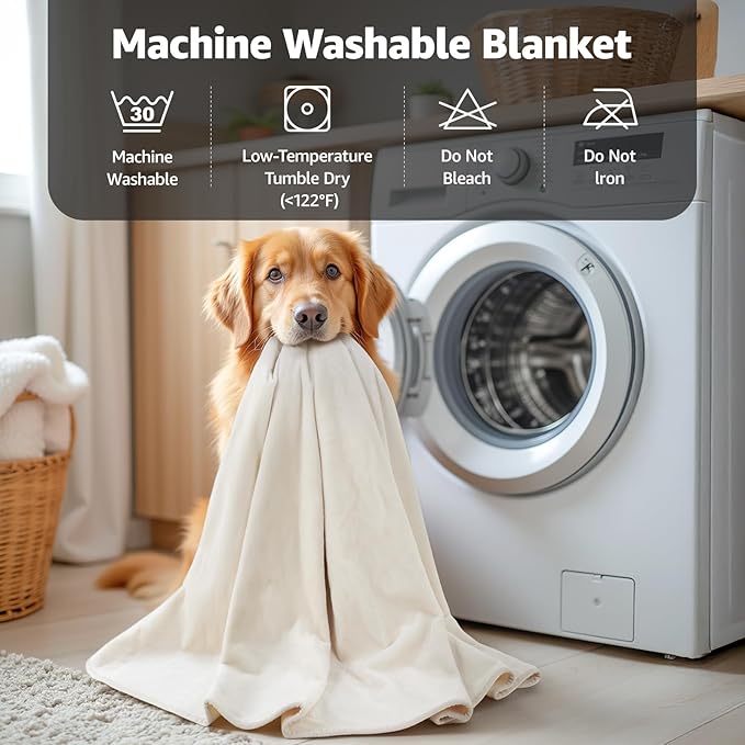 LOOBANI Waterproof Dog Blanket for Couch: Spill-Proof Puppy Blankets for Small Medium Dogs Washable, Reversible Soft Flannel Pet Throw for Dog Bed, Crate, Couch Sofa Cover, Travel, 30" x 40", Beige