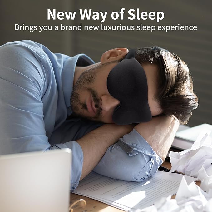 NEWVANGA Sleep Mask for Back and Side Sleeper, Block Out Light, Luxury Sleeping Eye Mask of 3D Night Blindfold, Zero Pressure Breathable Travel Eye Cover Black