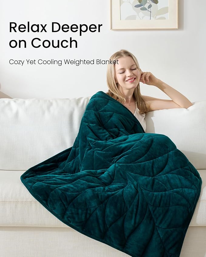 Weighted Lap Blanket 5 lbs 41"×53" Luxury Soft Small Weighted Lap Pad for Adults,Portable Travel Leaf Weighted Throw Blanket for Relaxation, All-Season Use and Machine Washable Deep Green