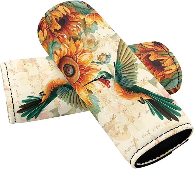 BIGCARJOB Hummingbird Sunflower Luggage Handle Wraps for Suitcase Set of 2 Pcs Cute Luggage Tags Travel Accessories Door Handle Protection Sleeve Covers,Car Grab Handle Wraps