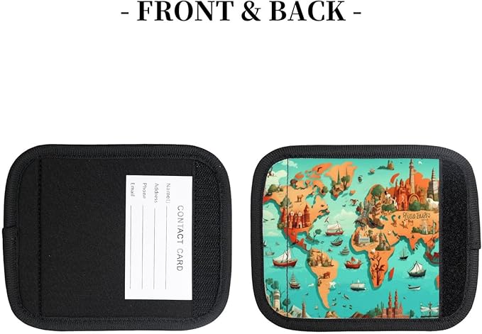 Luggage Handle Wraps World Map Sea Pattern Luggage Identifiers Soft Neoprene Luggage Handle Wraps For Suitcase Trolley Handle Grip Cover 2 Pack Luggage Tags
