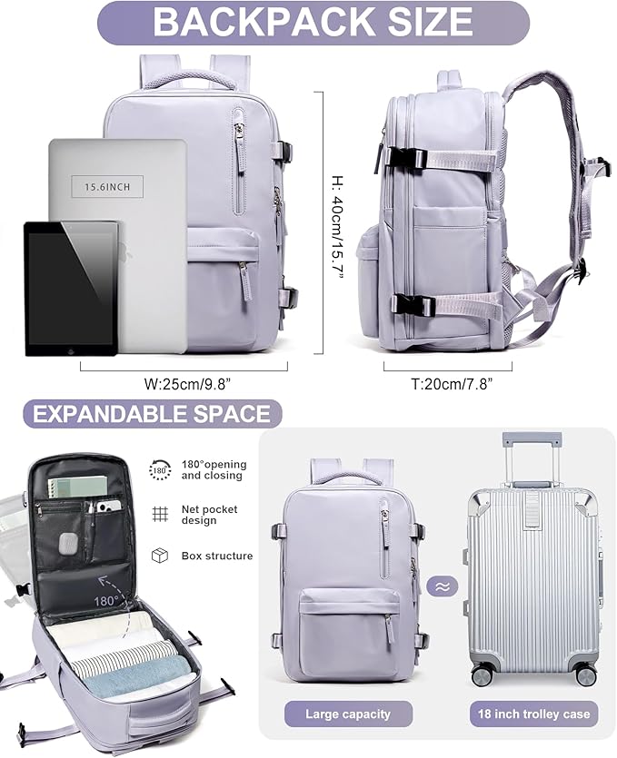 WONHOX Large Travel Backpack Carry on Flight Approved Laptop Work Business Backpack for Women Men Mochila de Viaje