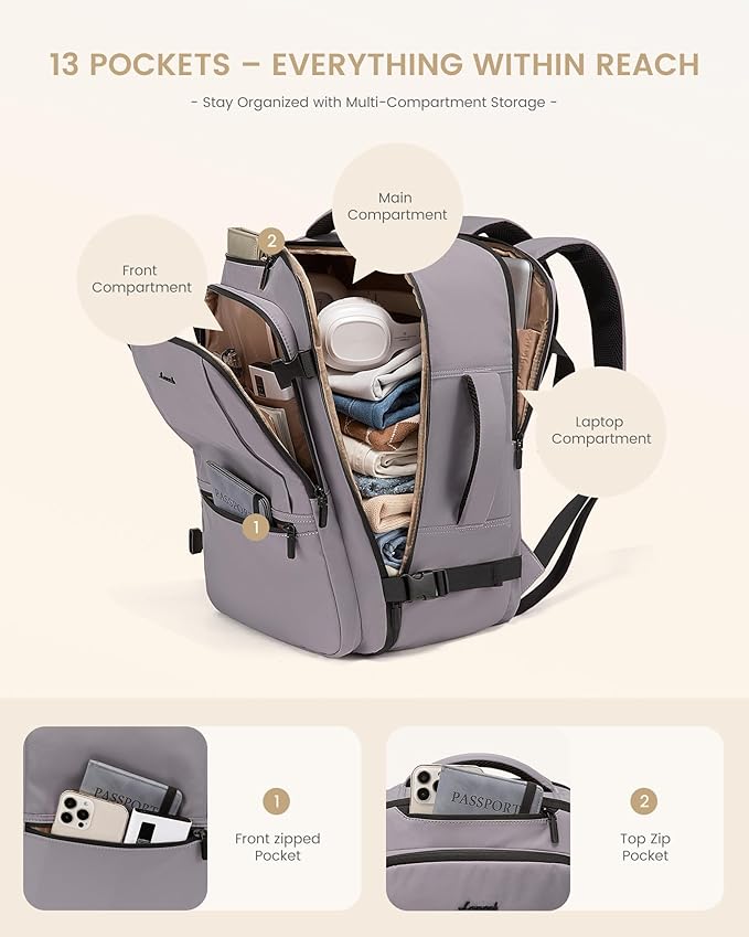 LOVEVOOK Travel Backpack for Women & Men, 60L Large Carry On Backpack Airline Approved, TSA Personal Item Weekender Bag, Laptop Backpacks with 3 Packing Cubes for Travel Essentials, Waist Belt