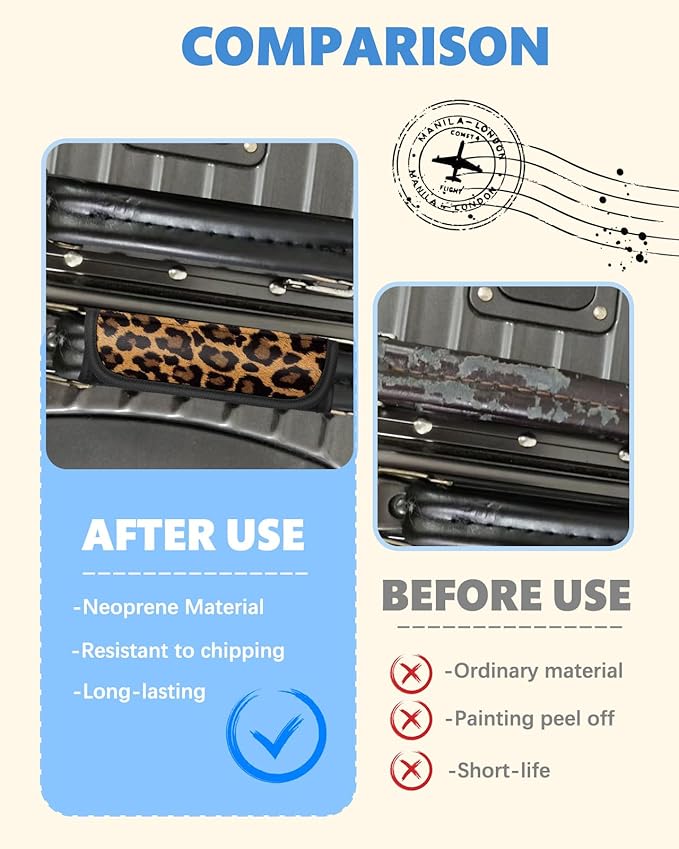 Slohif Luggage Handle Wrap 3Pcs Suitcase Identifier - Bag Strap Cover For Bogg Travel Accessories Easy Identification Bright Marker Sleeve Grips Comfort Neoprene Concealed Tag For Airport Leopard