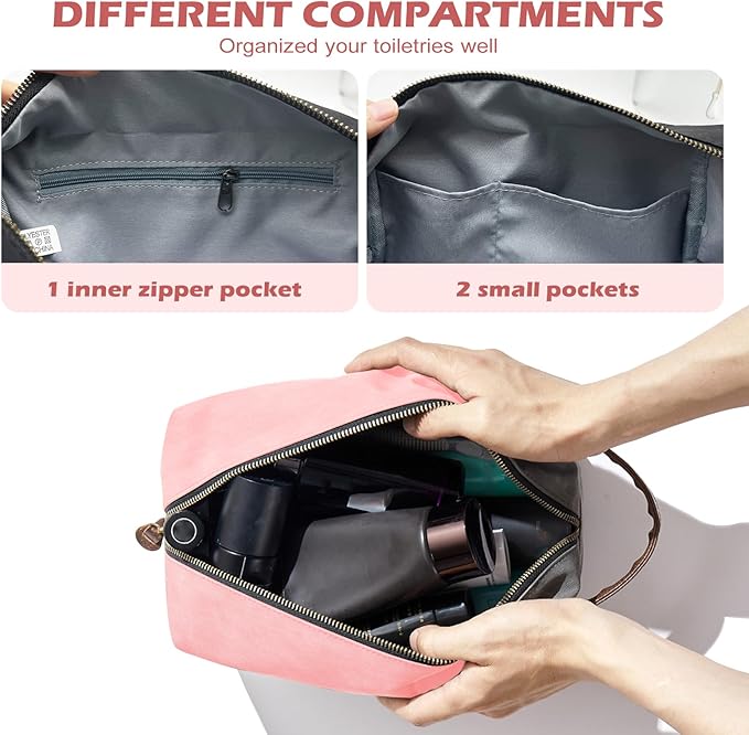 Toiletry Bag for Traveling Women, PU Leather Womens Toiletry Travel Bag Small Pink (Pink)