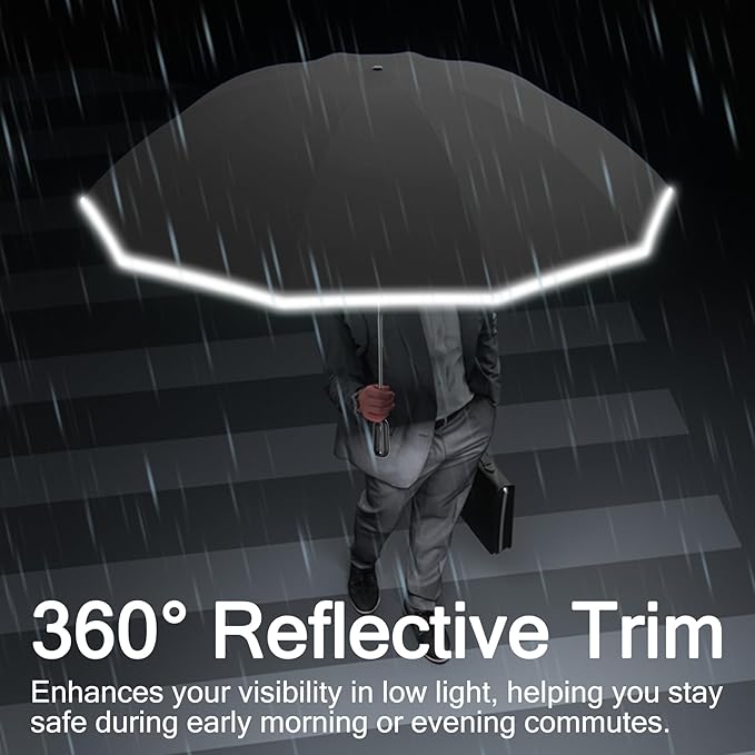 Windproof Compact Travel Umbrella,Large Strong but Light Portable and Automatic Folding Rain Umbrella, small inverted for travel size